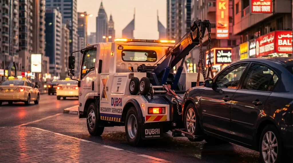 tow truck lifting car wheels